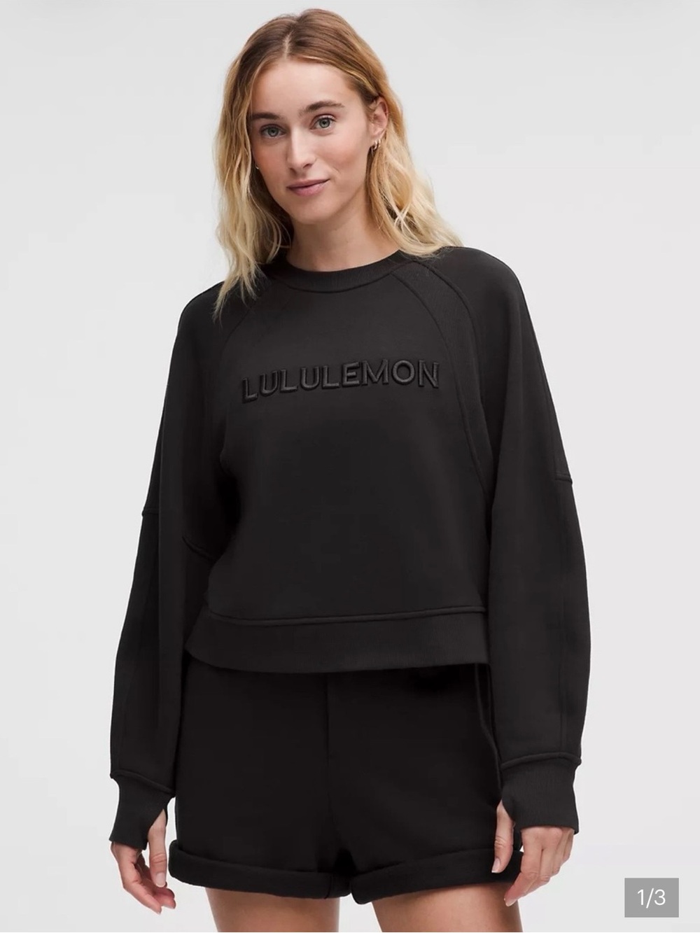 lululemon Women's Black Scuba Oversized Pullover Crewneck Sweatshirt - Wordmark